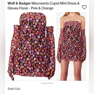 SALE Miscreants London Cupid Mini Dress w Gloves Pink - Orange on Black NEW US 4